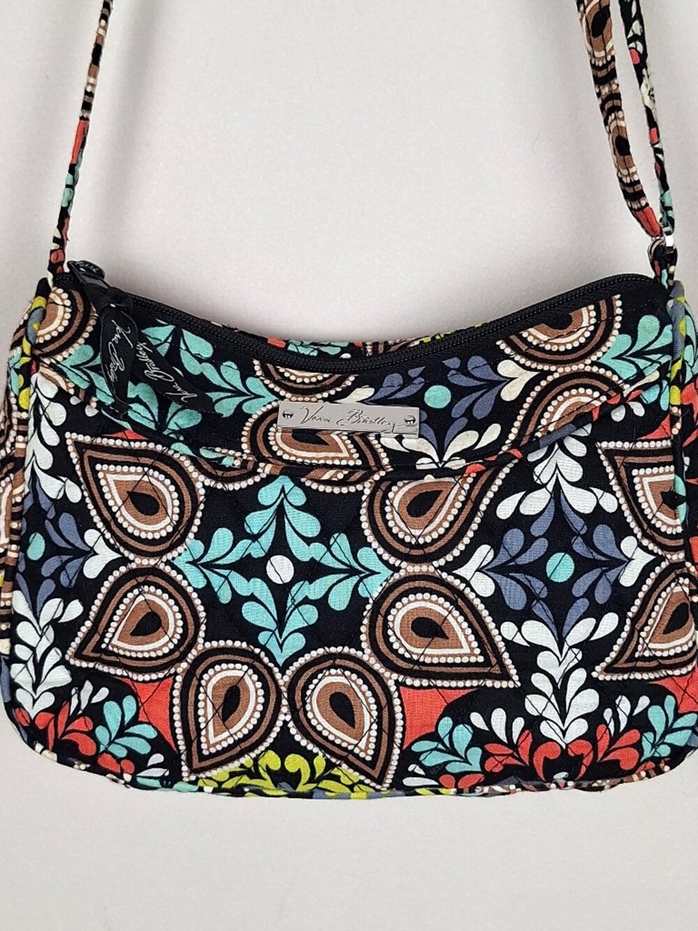 Vera Bradley SIERRA Floral Print, On The Go Cross-body Bag Purse Black Brown